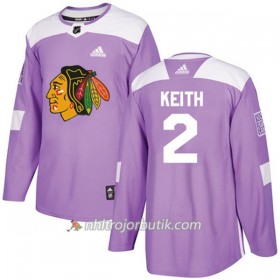 Män Ishockey Chicago Blackhawks Tröja Duncan Keith 2 Adidas 2017-2018 Lila Fights Cancer Practice Authentic